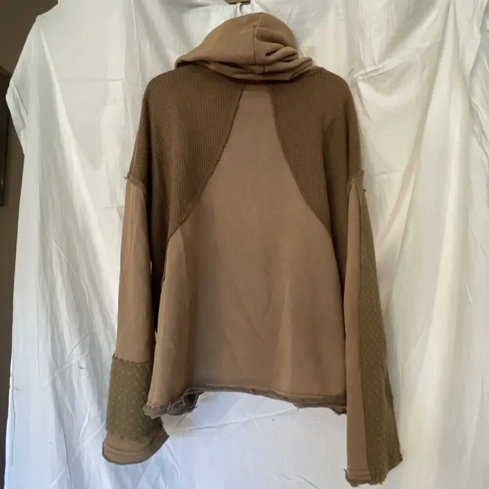 POL Boho Sweater Oversized Women’s Large Brown Raw Hem Bohemian Hood Cowl NEW - Picture 8 of 14